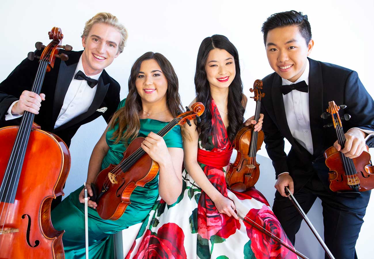 Viano String quartet are Lucy Wang and Hao Zhou, Violin, Aiden Kane, Viola, Tate Zawadiuk, Cello