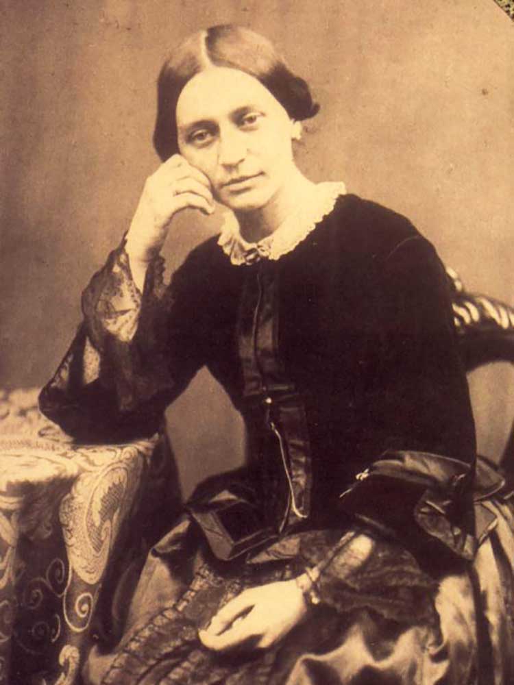 Composer and musician Clara Schumann seated with cheek on hand, 1853, Wikimedia Commons image